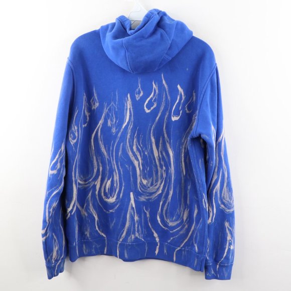 Vintage Nike Spell Out Fire Flames Hoodie Blue - Picture 6 of 8